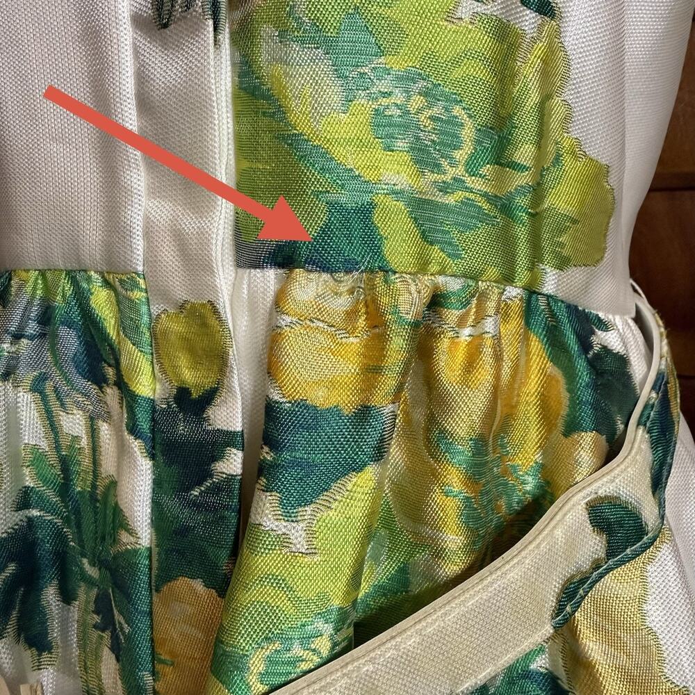 Belle Badgley Mischka Greta Backless Midi Dress Size 6 Green Cream Floral Print - Picture 6 of 13